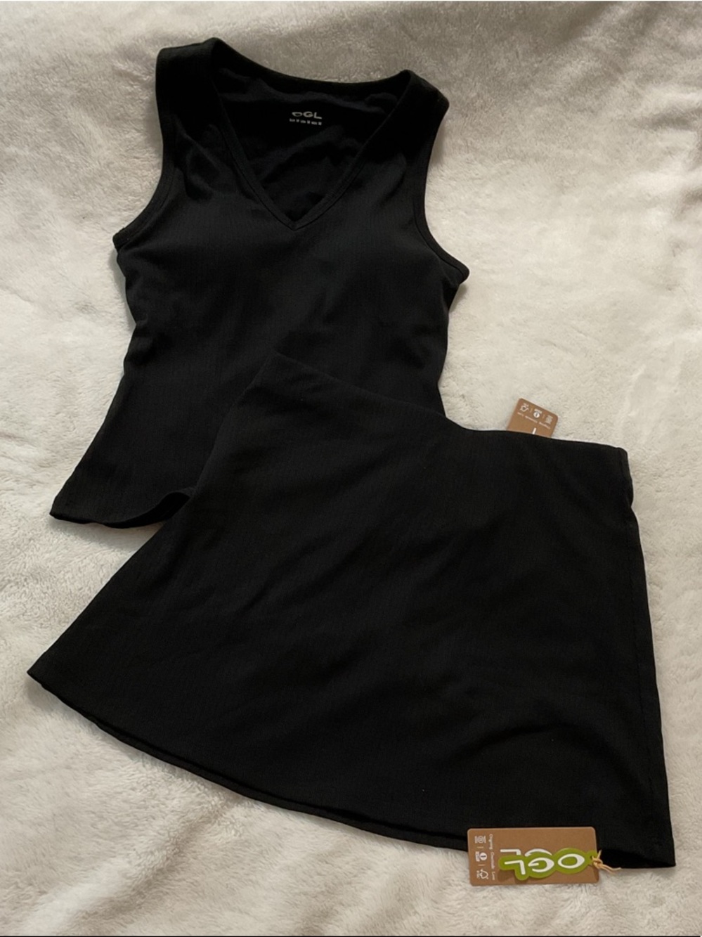 OGL Black Ribbed Mini Skirt set. NWT.